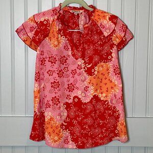 Nanette Lepore Patchwork Print Ruffle Sleeve Blouse | Small Boho Chic Festival